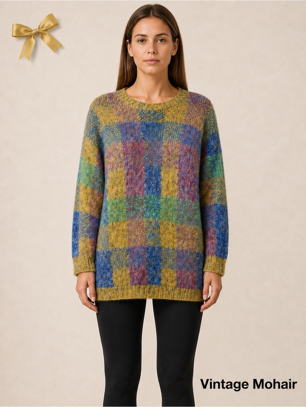 Vintage 90s RALSEY Mohair Blend Fuzzy Colorblock Sweater S